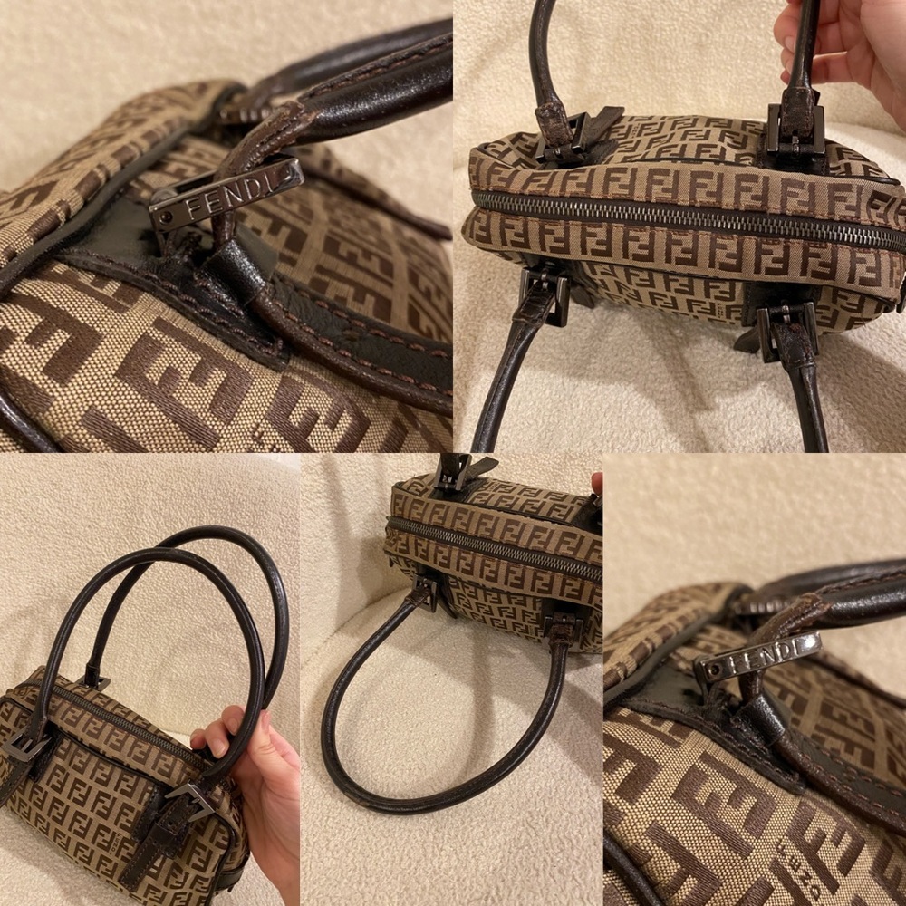 Fendi Zucchino Bauletto Shoulder Bag in Brown and Tan - Picture 12 of 13